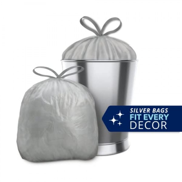 Color Scents 소형 쓰레기 봉투 - 4갤런, 총 200봉지(200개 팩 1팩), 조임끈 - Simply Clean Scent 실버 백