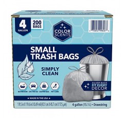 Color Scents 소형 쓰레기 봉투 - 4갤런, 총 200봉지(200개 팩 1팩), 조임끈 - Simply Clean Scent 실버 백