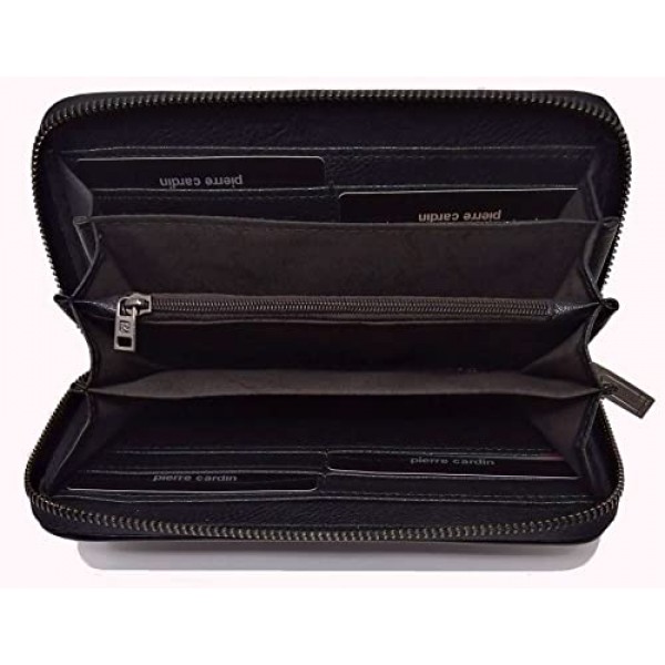 PIERRE CARDIN 여성용 지갑 아름다운 대형 넓은 가죽 RFID 선물 지갑, 여성용 지갑, 블랙, 우아함