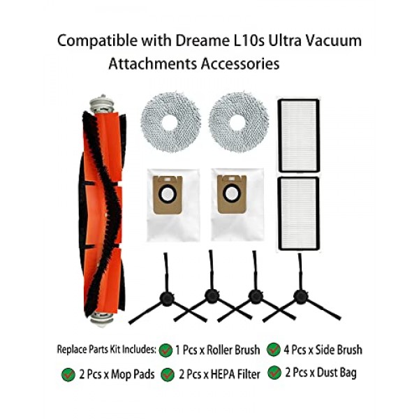 Dreame L10s Ultra / S10 / S10 Pro/XiaoMI X10 진공 액세서리(11팩)용 브러시 필터 걸레 패드 먼지 봉투 교체 부품