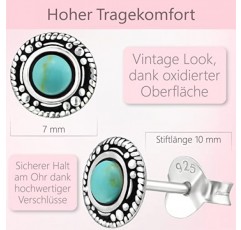 EYS JEWELRY 귀걸이 925 실버 여성용 라운드 스터드 귀걸이 산화 7 mm 빈티지 주얼리 선물용 여성용 주얼리 케이스, 스털링 실버