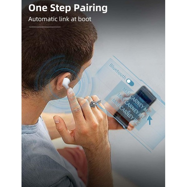 MAS CARNEY M2 True Wireless 이어버드 Bluetooth 5.3 무선 충전 케이스가 있는 헤드폰 터치 컨트롤 헤드폰 인이어 통합 마이크 헤드셋(흰색)