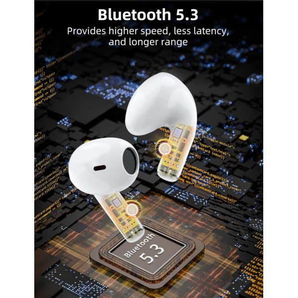 MAS CARNEY M2 True Wireless 이어버드 Bluetooth 5.3 무선 충전 케이스가 있는 헤드폰 터치 컨트롤 헤드폰 인이어 통합 마이크 헤드셋(흰색)