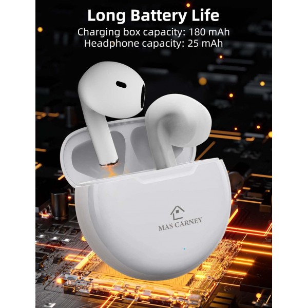 MAS CARNEY M2 True Wireless 이어버드 Bluetooth 5.3 무선 충전 케이스가 있는 헤드폰 터치 컨트롤 헤드폰 인이어 통합 마이크 헤드셋(흰색)