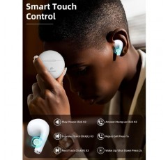 MAS CARNEY M2 True Wireless 이어버드 Bluetooth 5.3 무선 충전 케이스가 있는 헤드폰 터치 컨트롤 헤드폰 인이어 통합 마이크 헤드셋(흰색)