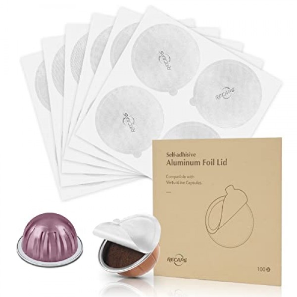 네스프레소 VertuoLine 120개 62mm와 호환되는 커피 포드를 재사용할 수 있는 RECAPS 알루미늄 호일 뚜껑