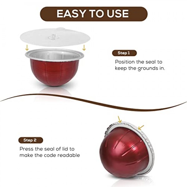 네스프레소 VertuoLine 120개 62mm와 호환되는 커피 포드를 재사용할 수 있는 RECAPS 알루미늄 호일 뚜껑