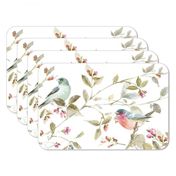 Counterart Beautiful Romance 4팩 양면 사용 가능 간편한 관리 유연한 플라스틱 플레이스매트 미국산 BPA 없음 PVC 없음 쉽게 깨끗하게 닦임