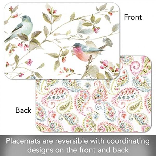 Counterart Beautiful Romance 4팩 양면 사용 가능 간편한 관리 유연한 플라스틱 플레이스매트 미국산 BPA 없음 PVC 없음 쉽게 깨끗하게 닦임