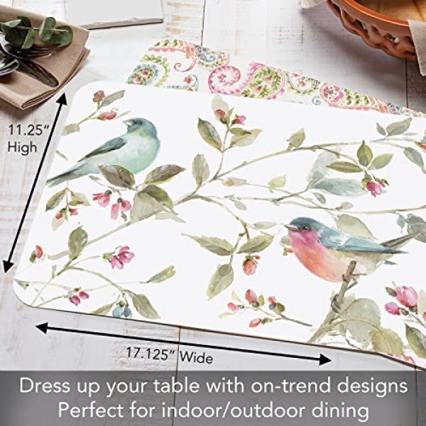 Counterart Beautiful Romance 4팩 양면 사용 가능 간편한 관리 유연한 플라스틱 플레이스매트 미국산 BPA 없음 PVC 없음 쉽게 깨끗하게 닦임