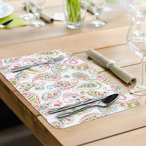 Counterart Beautiful Romance 4팩 양면 사용 가능 간편한 관리 유연한 플라스틱 플레이스매트 미국산 BPA 없음 PVC 없음 쉽게 깨끗하게 닦임