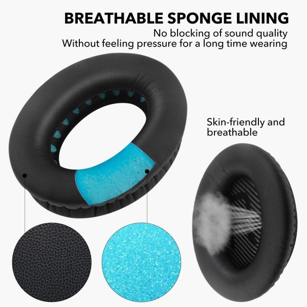 Bose Quiet Comfort 35 이어 패드, Bose QC 35/35 II용 이어 패드, 프로테인 램스킨 메모리 폼(블랙) 블랙제 액세서리