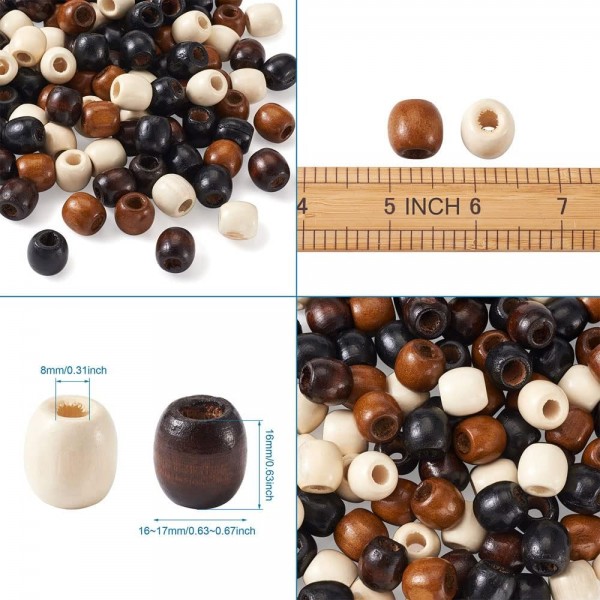 Craftdady 나무 배럴 비즈 큰 구멍 유럽 스페이서 비즈 Dreadlock 비즈 Macrame 묵주 쥬얼리 공예 프로젝트 200pcs 4 색 구멍 직경 8mm
