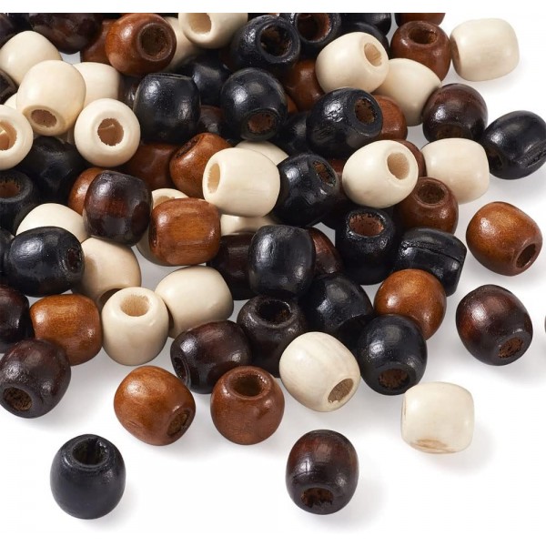 Craftdady 나무 배럴 비즈 큰 구멍 유럽 스페이서 비즈 Dreadlock 비즈 Macrame 묵주 쥬얼리 공예 프로젝트 200pcs 4 색 구멍 직경 8mm