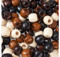 Craftdady 나무 배럴 비즈 큰 구멍 유럽 스페이서 비즈 Dreadlock 비즈 Macrame 묵주 쥬얼리 공예 프로젝트 200pcs 4 색 구멍 직경 8mm