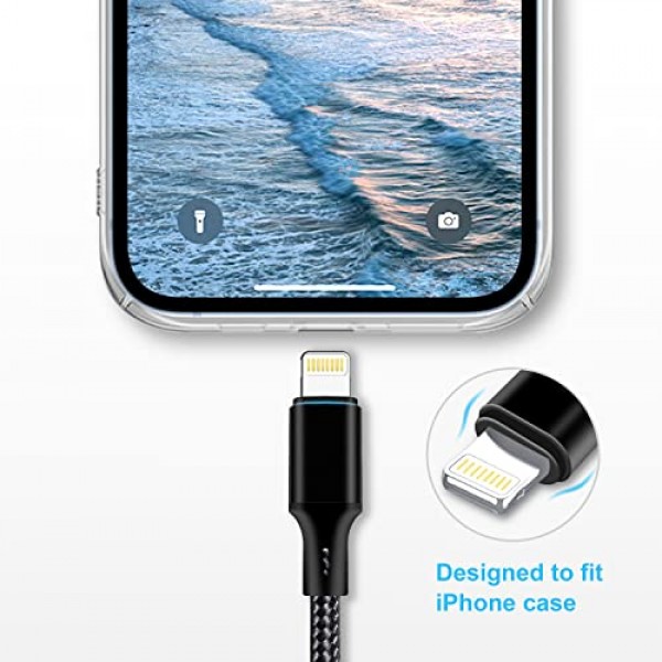 USB C-라이트닝 케이블 5팩 3/3/6/6/10FT iPhone 충전기 Apple MFi 인증 전원 공급 고속 충전 코드 iPhone 14/13/12/11/XS/XR/X/8과 호환 가능 - 블랙
