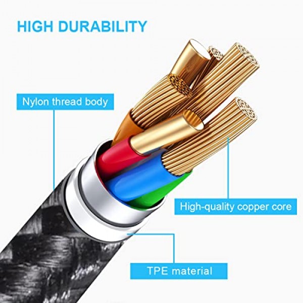 USB C-라이트닝 케이블 5팩 3/3/6/6/10FT iPhone 충전기 Apple MFi 인증 전원 공급 고속 충전 코드 iPhone 14/13/12/11/XS/XR/X/8과 호환 가능 - 블랙