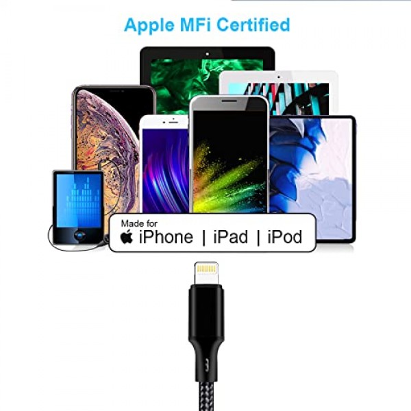 USB C-라이트닝 케이블 5팩 3/3/6/6/10FT iPhone 충전기 Apple MFi 인증 전원 공급 고속 충전 코드 iPhone 14/13/12/11/XS/XR/X/8과 호환 가능 - 블랙