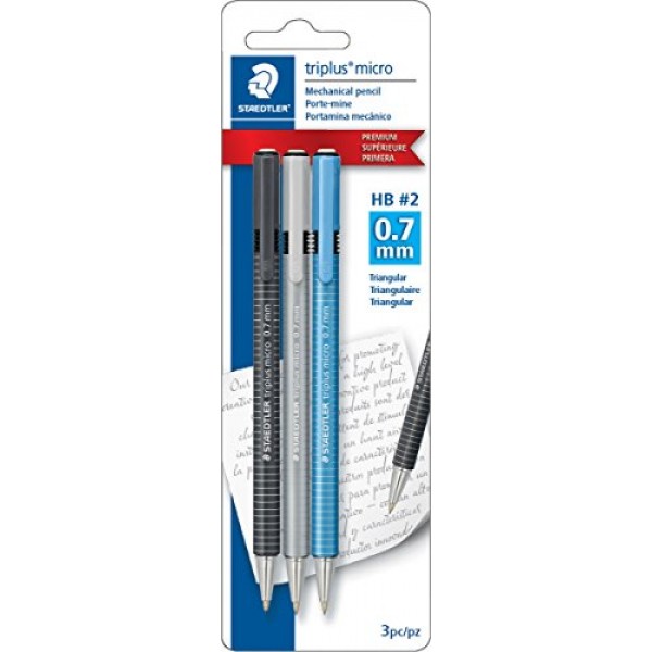 Staedtler triplus micro, 트위스트 상단 지우개가 있는 샤프펜슬, 3팩, 제도, 드로잉, 엔지니어링용, 0.7mm 리드, 77427BK3A6