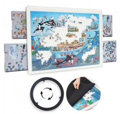 서랍과 덮개가 있는 1500개 회전 플라스틱 퍼즐 보드, 성인용 35x27 휴대용 직소 퍼즐 테이블, 게으른 수잔 회전 퍼즐 보드(특허 디자인)