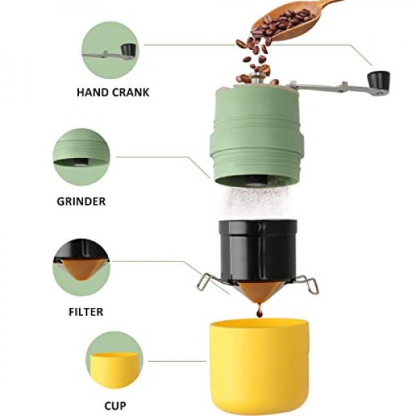 C1365 수동 그라인더, 영구 필터, 컵이 포함된 올인원 커피 메이커(2) | 캐빈, 캠프장, RV, 주방, 사냥 및 배낭여행(화이트)