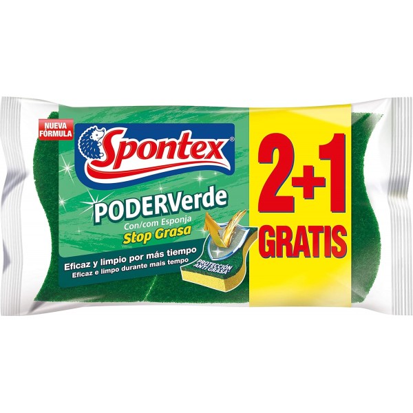 Spontex – Green Power with Sponge 2 + 1 – [5개들이 팩]