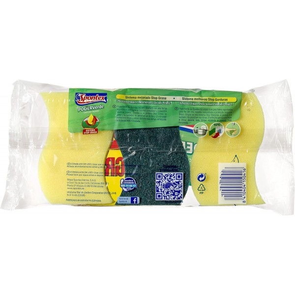 Spontex – Green Power with Sponge 2 + 1 – [5개들이 팩]