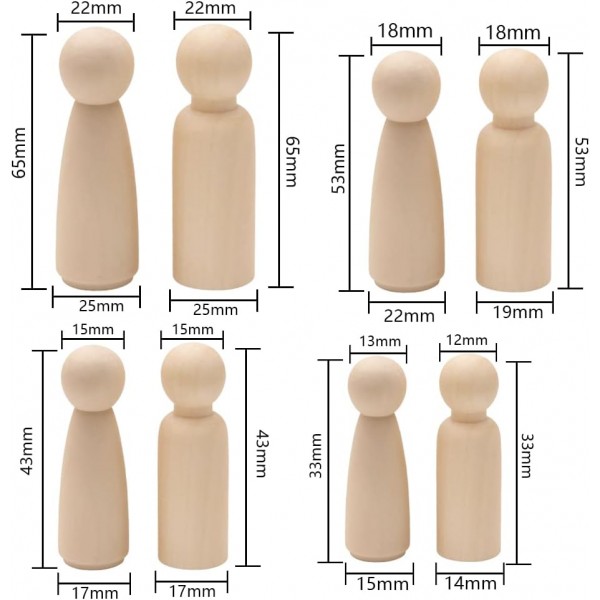 Dtaeye 나무 그림 50 조각 나무 콘 그림을위한 나무 그림 미완성 나무 그림 인형 DIY 천연 나무 그림 그림 나무 그림 가족 나무 인형 원시 나무 그림 콘 (4 크기)