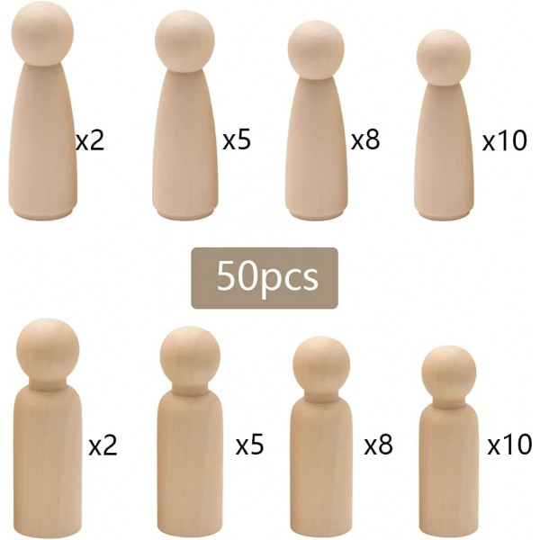 Dtaeye 나무 그림 50 조각 나무 콘 그림을위한 나무 그림 미완성 나무 그림 인형 DIY 천연 나무 그림 그림 나무 그림 가족 나무 인형 원시 나무 그림 콘 (4 크기)