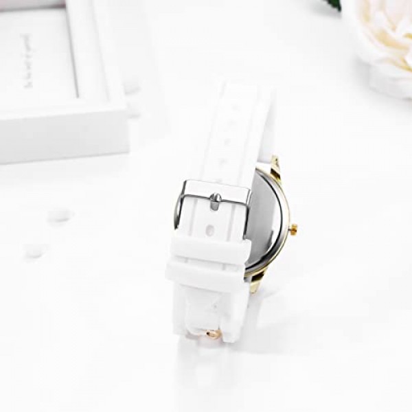 JewelryWe 시계 여성용 아날로그 석영 손목 시계 로마 숫자 캐쥬얼 시계 커브 체인 실리콘 스트랩 화이트 / 핑크 / 퍼플