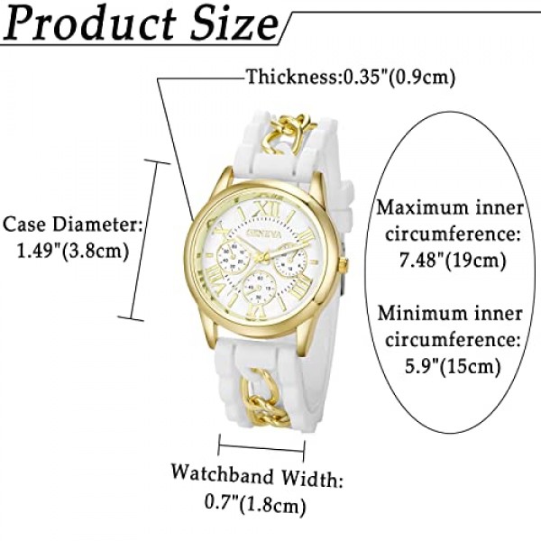 JewelryWe 시계 여성용 아날로그 석영 손목 시계 로마 숫자 캐쥬얼 시계 커브 체인 실리콘 스트랩 화이트 / 핑크 / 퍼플