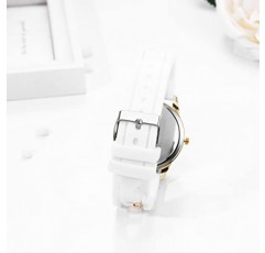 JewelryWe 시계 여성용 아날로그 석영 손목 시계 로마 숫자 캐쥬얼 시계 커브 체인 실리콘 스트랩 화이트 / 핑크 / 퍼플