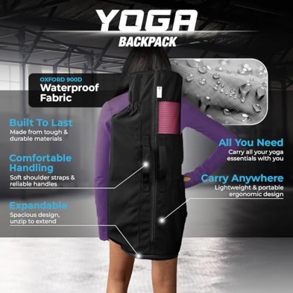 MAGNILAY 매트 및 블록용 대형 확장형 요가 가방 - 여성 및 남성을 위한 요가 매트 가방 - 포켓과 조절 가능한 스트랩(32L x 9 직경)으로 운동에 필요한 모든 물건에 적합한 