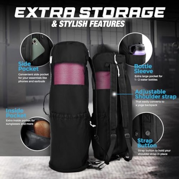 MAGNILAY 매트 및 블록용 대형 확장형 요가 가방 - 여성 및 남성을 위한 요가 매트 가방 - 포켓과 조절 가능한 스트랩(32L x 9 직경)으로 운동에 필요한 모든 물건에 적합한 