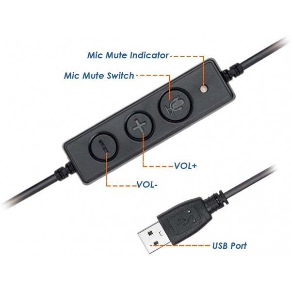 Ledlux VH500S 모노 헤드폰 USB 마이크 전문 헤드셋 PC 노트북 사무실 콜 센터 Skype 비즈니스 사용