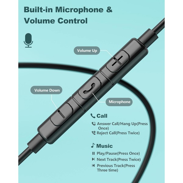 마이크가 있는 USB C 헤드폰, 삼성 S23 S22 Ultra S21 S20 FE A53 A54 A33 A34 OnePlus 11 10 Pro Nord 2T Mi 13 Pro Google Pixel 6a 7 Pro Green용 케이블 USB C 이어폰으로 소음 제거가 가능한 인이어