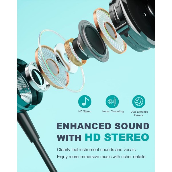 마이크가 있는 USB C 헤드폰, 삼성 S23 S22 Ultra S21 S20 FE A53 A54 A33 A34 OnePlus 11 10 Pro Nord 2T Mi 13 Pro Google Pixel 6a 7 Pro Green용 케이블 USB C 이어폰으로 소음 제거가 가능한 인이어
