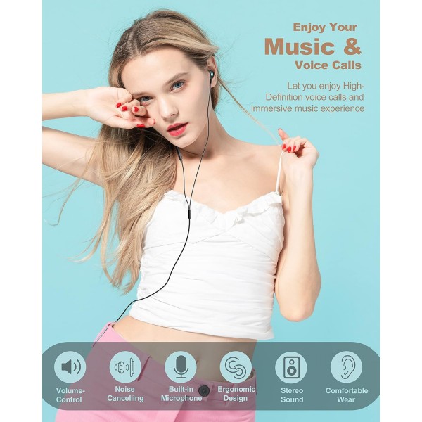 마이크가 있는 USB C 헤드폰, 삼성 S23 S22 Ultra S21 S20 FE A53 A54 A33 A34 OnePlus 11 10 Pro Nord 2T Mi 13 Pro Google Pixel 6a 7 Pro Green용 케이블 USB C 이어폰으로 소음 제거가 가능한 인이어