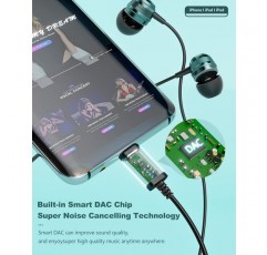 마이크가 있는 USB C 헤드폰, 삼성 S23 S22 Ultra S21 S20 FE A53 A54 A33 A34 OnePlus 11 10 Pro Nord 2T Mi 13 Pro Google Pixel 6a 7 Pro Green용 케이블 USB C 이어폰으로 소음 제거가 가능한 인이어