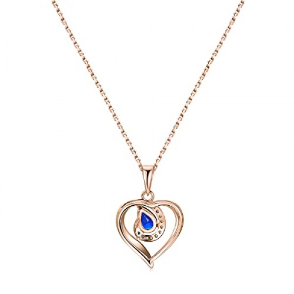 YOURDORA 여성용 주얼리 925 스털링 실버 하트 목걸이 하트 펜던트, 오스트리아 크리스탈, 블루, 로즈 골드, 스털링 실버, 크리스탈