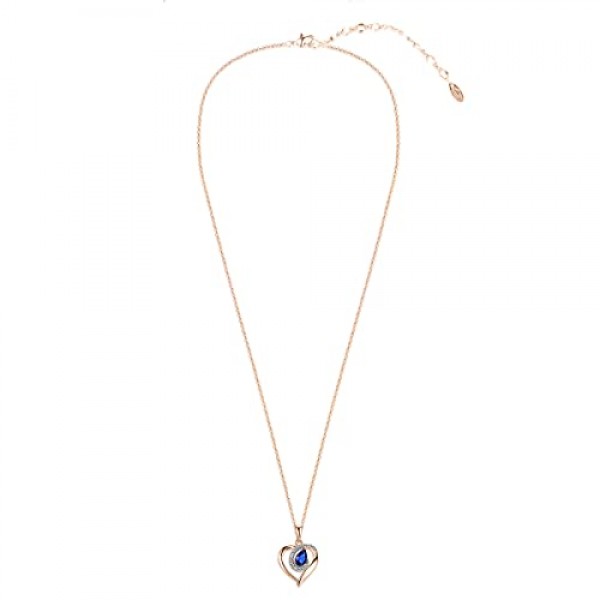 YOURDORA 여성용 주얼리 925 스털링 실버 하트 목걸이 하트 펜던트, 오스트리아 크리스탈, 블루, 로즈 골드, 스털링 실버, 크리스탈