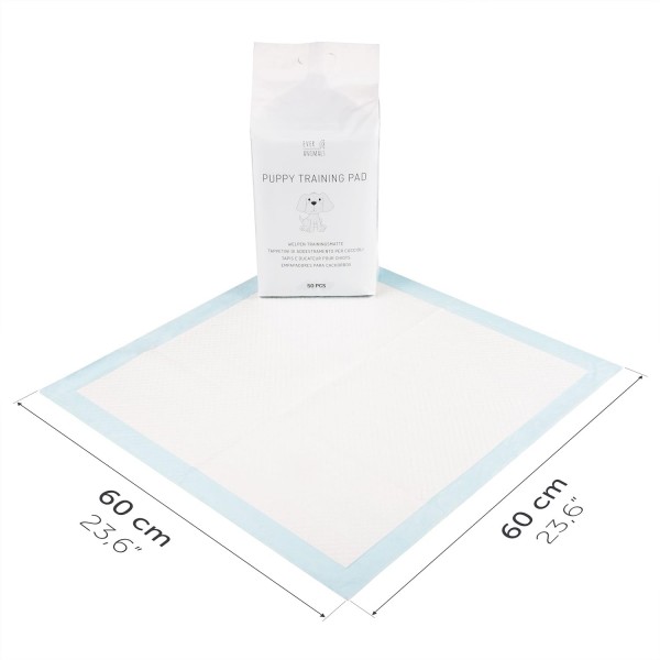 EVERANIMALS 100 강아지 패드 60x60 cm - 손쉬운 강아지 훈련을 위한 무취 유인 물질, 집을 보호하기 위한 추가 흡수성 강아지 패드 100개