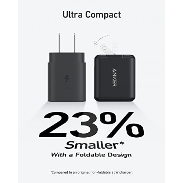 25W USB C 초고속 충전기, 312 충전기, Samsung Galaxy S23 Ultra/S23+/S23/S22 Ultra/S22+/S22/S21/S20/Note 20 Ultra/Note 10/Z Fold 3용 Anker Ace 접이식 PPS 고속 충전기, 케이블 없음 포함됨