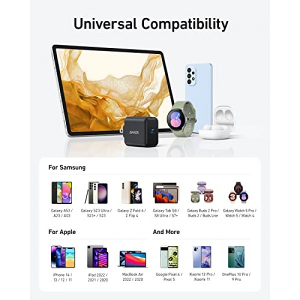 25W USB C 초고속 충전기, 312 충전기, Samsung Galaxy S23 Ultra/S23+/S23/S22 Ultra/S22+/S22/S21/S20/Note 20 Ultra/Note 10/Z Fold 3용 Anker Ace 접이식 PPS 고속 충전기, 케이블 없음 포함됨