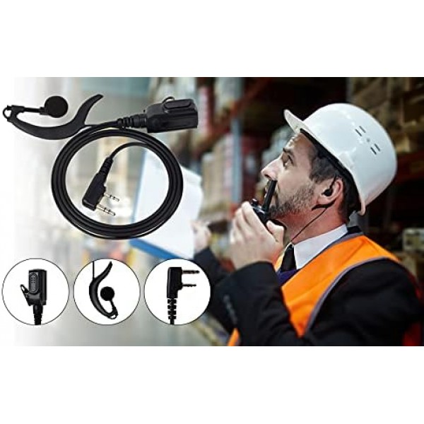 UAYESOK 2 핀 G 모양 이어폰 Serveillance 헤드셋 이어폰 인라인 PTT 마이크 양방향 라디오 Kenwood 2 핀 TK-3501 Baofeng UV-5R 888S UV-82 Puxing Retevis Wouxun TYT Midland G10(2pcs)