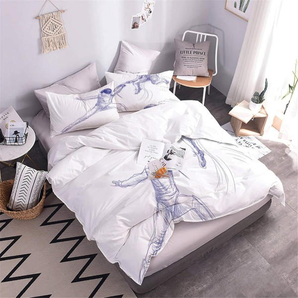 AOUAURO 싱글 이불 커버 세트 펜싱 3D 인쇄 침구 세트 지퍼 클로저 폴리에스터 1 이불 커버 2 어린이용 베갯잇 성인 청소년 140x200cm 3PCS 세트 싱글 - 140x200cm/55x78.5인치