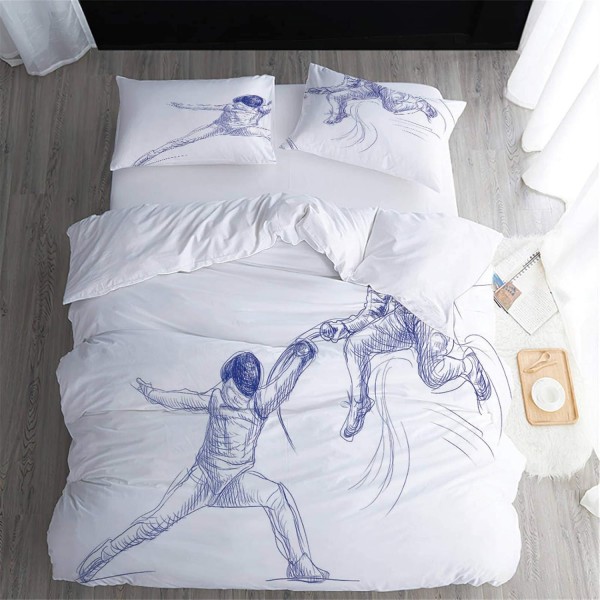 AOUAURO 싱글 이불 커버 세트 펜싱 3D 인쇄 침구 세트 지퍼 클로저 폴리에스터 1 이불 커버 2 어린이용 베갯잇 성인 청소년 140x200cm 3PCS 세트 싱글 - 140x200cm/55x78.5인치