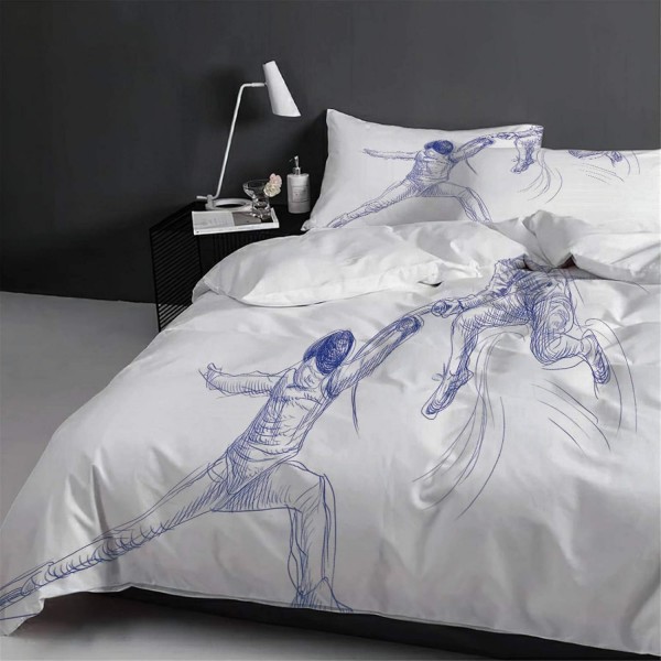 AOUAURO 싱글 이불 커버 세트 펜싱 3D 인쇄 침구 세트 지퍼 클로저 폴리에스터 1 이불 커버 2 어린이용 베갯잇 성인 청소년 140x200cm 3PCS 세트 싱글 - 140x200cm/55x78.5인치