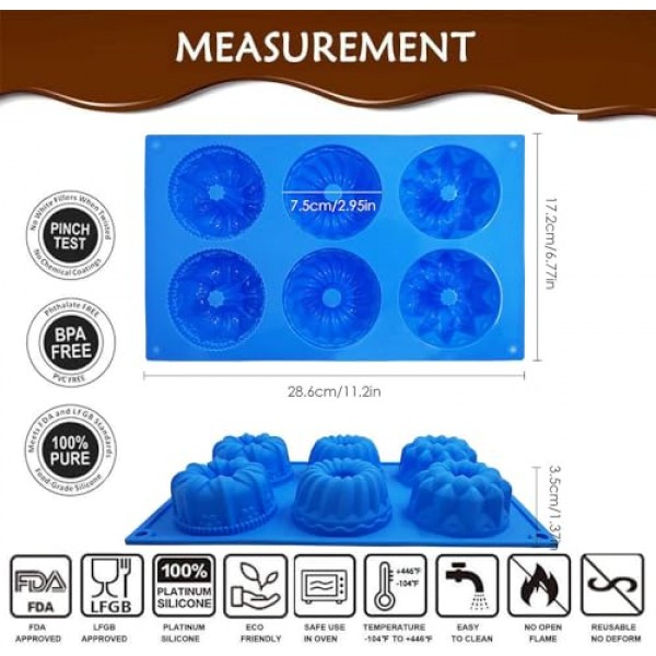 3PCS 미니 Bundt 케이크 팬 Bundtlette 케이크 베이킹 용 실리콘 몰드, 플루트 튜브 케이크 (Bundt) 용 비 스틱 멋진 금형