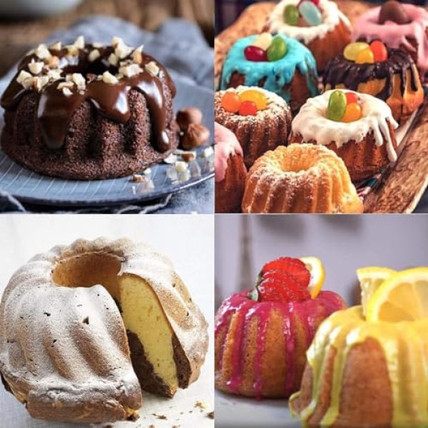 3PCS 미니 Bundt 케이크 팬 Bundtlette 케이크 베이킹 용 실리콘 몰드, 플루트 튜브 케이크 (Bundt) 용 비 스틱 멋진 금형